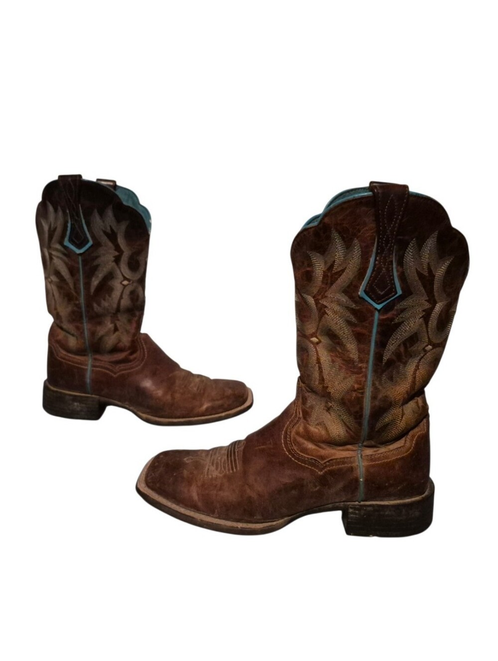 Ariat Brown Leather Square-Toe Cowboy Western Boots Women's 9B